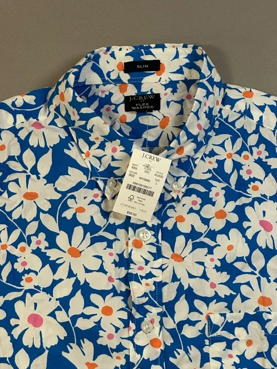 NWT J Crew Factory Short-Sleeve Printed Flex Casual Shirt, Slim Fit - Mens Large - Picture 5 of 14